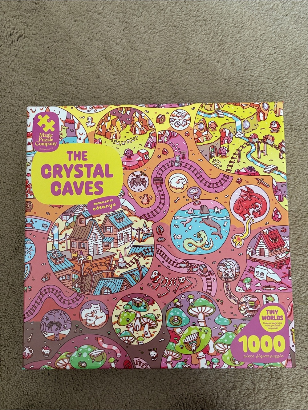 The Crystal Caves 1000-Piece Jigsaw Puzzle by — Pink & Yellow Artwork